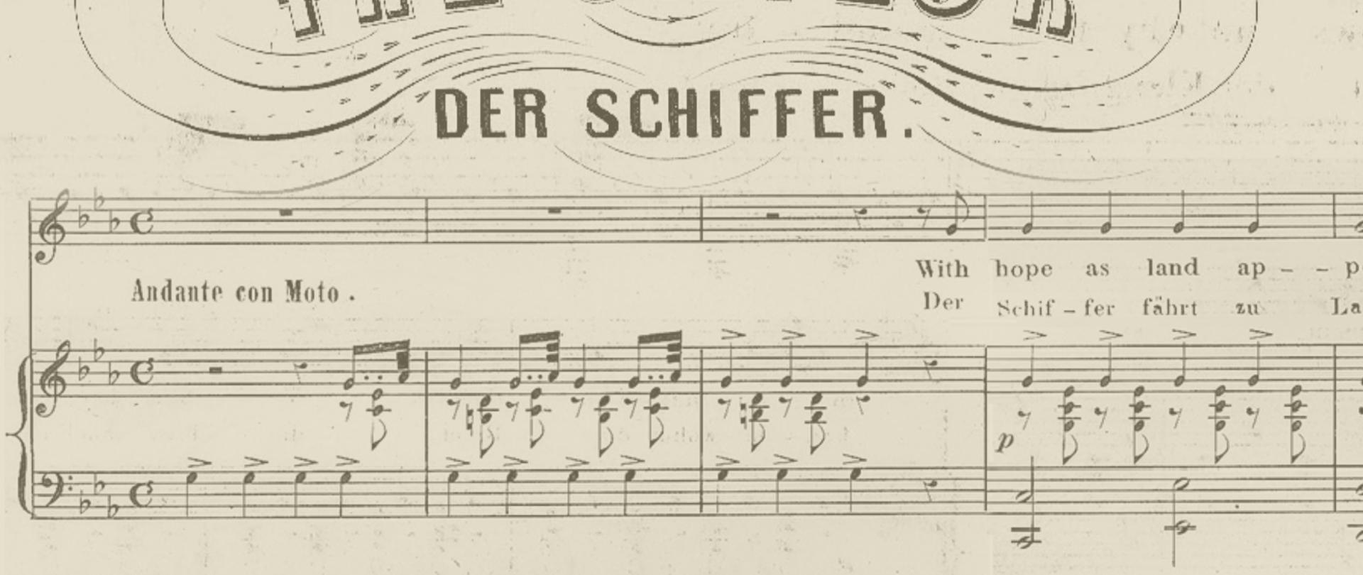 Grafika przedstawia początek partytury pieśni Der Schiffer fährt zu Land Friedricha Curschmanna