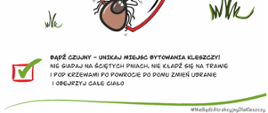 baner z informacjami "Bądź czujny, unikaj miejsc bytowania kleszczy"