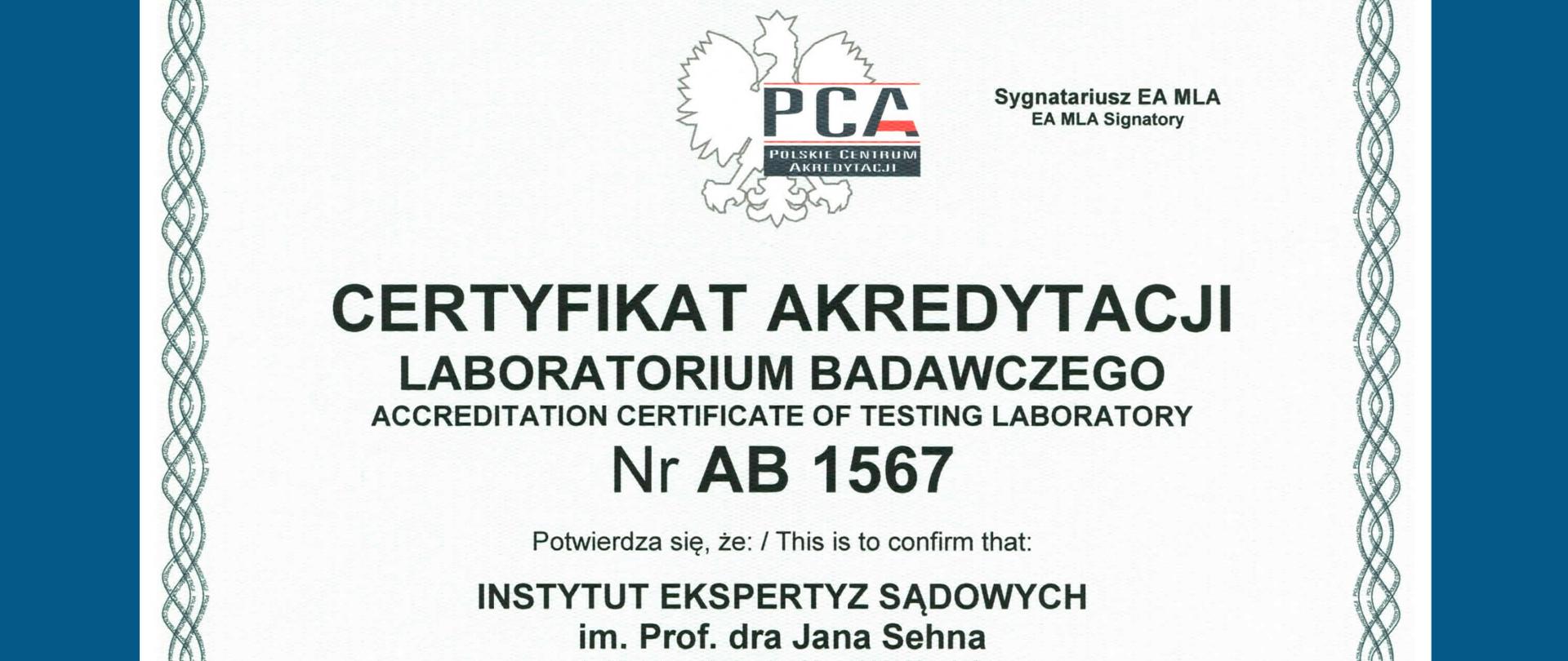 Certyfikat AB 1567