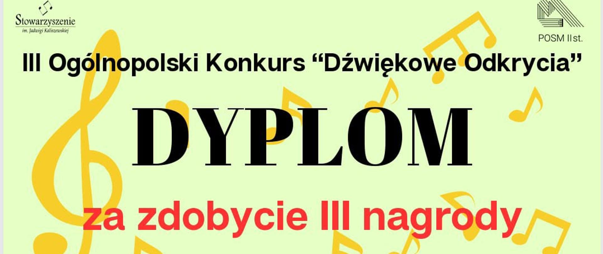 Jasno zielone tło, czerwone i czarne litery. W środkowej części rysunki instrumentów.