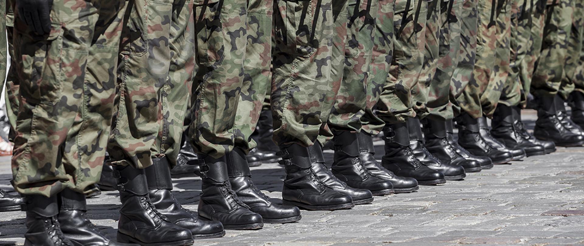 Nogi polskich żołnierzy w umundurowaniu moro.