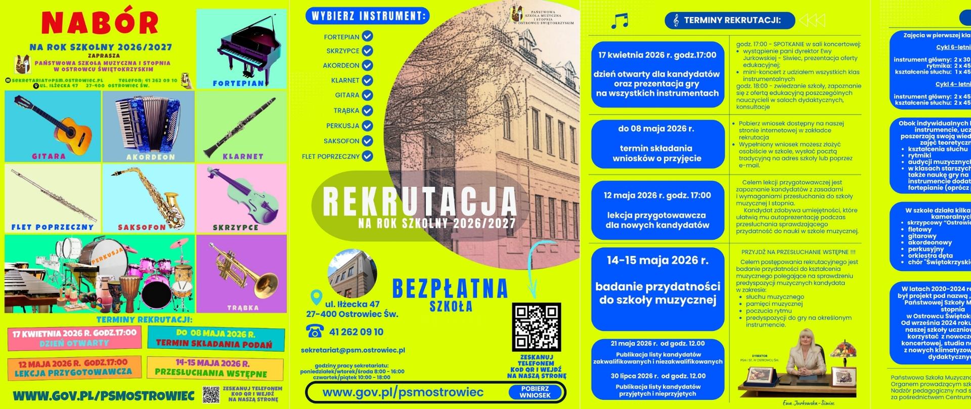 informacje o rekrutacji w formie ulotki na żółtym tle kolorowe zdjęcia