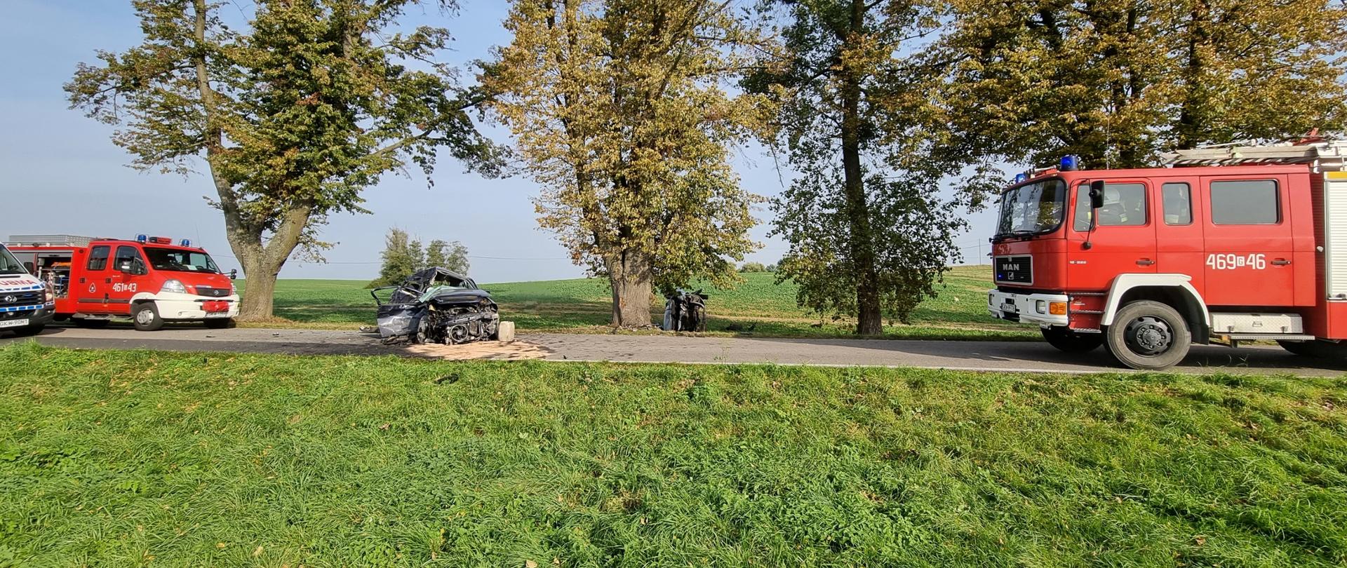Wypadek Cygany - pojazdy służb oraz uszkodzone auta