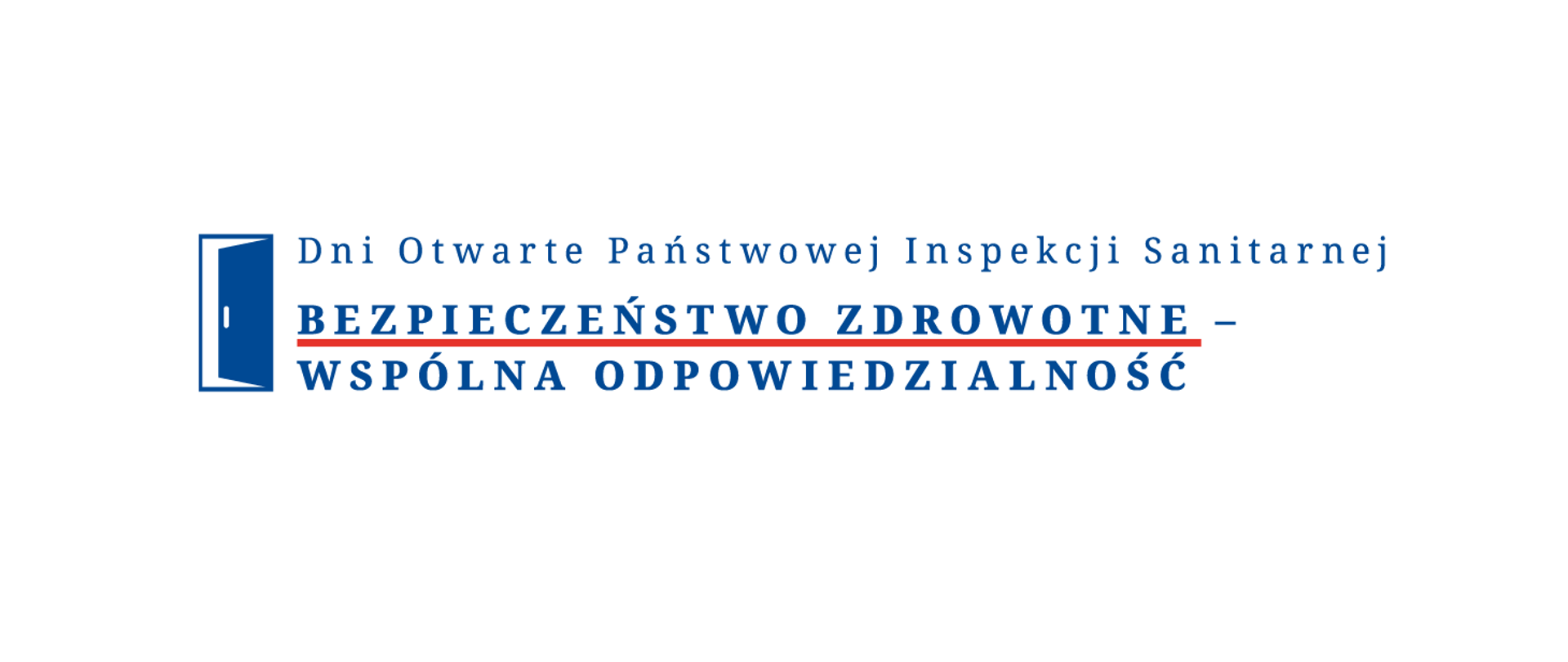 Drzwi Otwarte Państwowej Inspekcji Sanitarnej białe tło niebieski napis z ikoną drzwi
