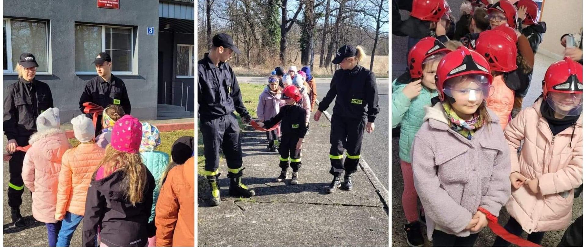 Dzieci odwiedzają strażaków. 