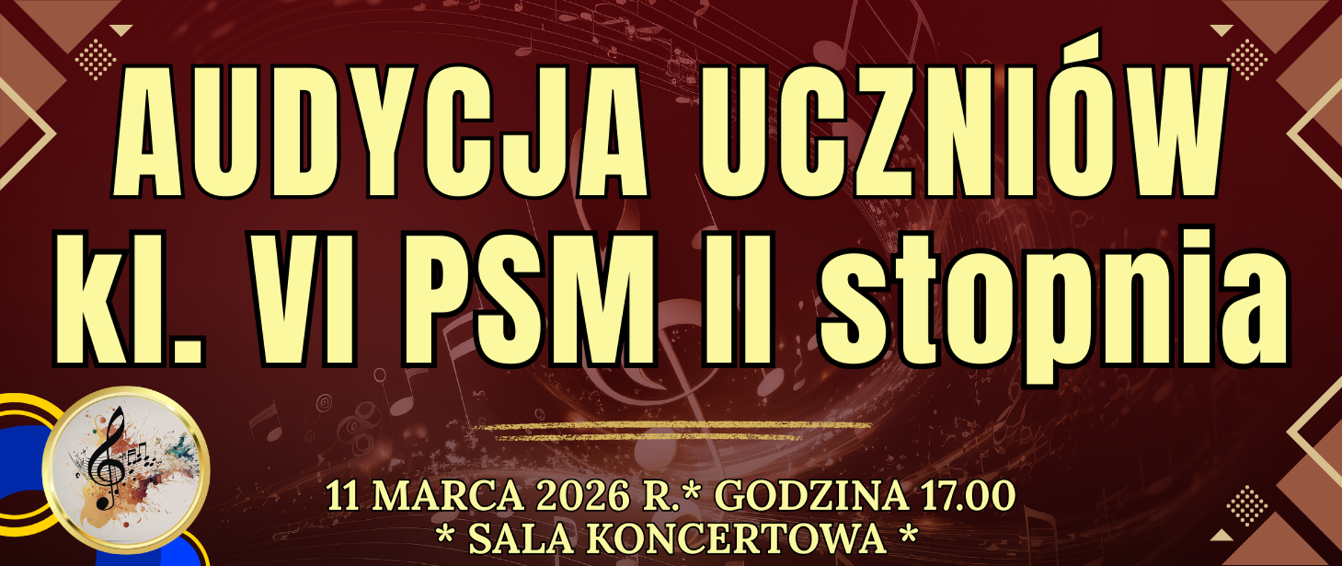 baner w tle muzyczne elementy oraz informacja o wydarzeniu