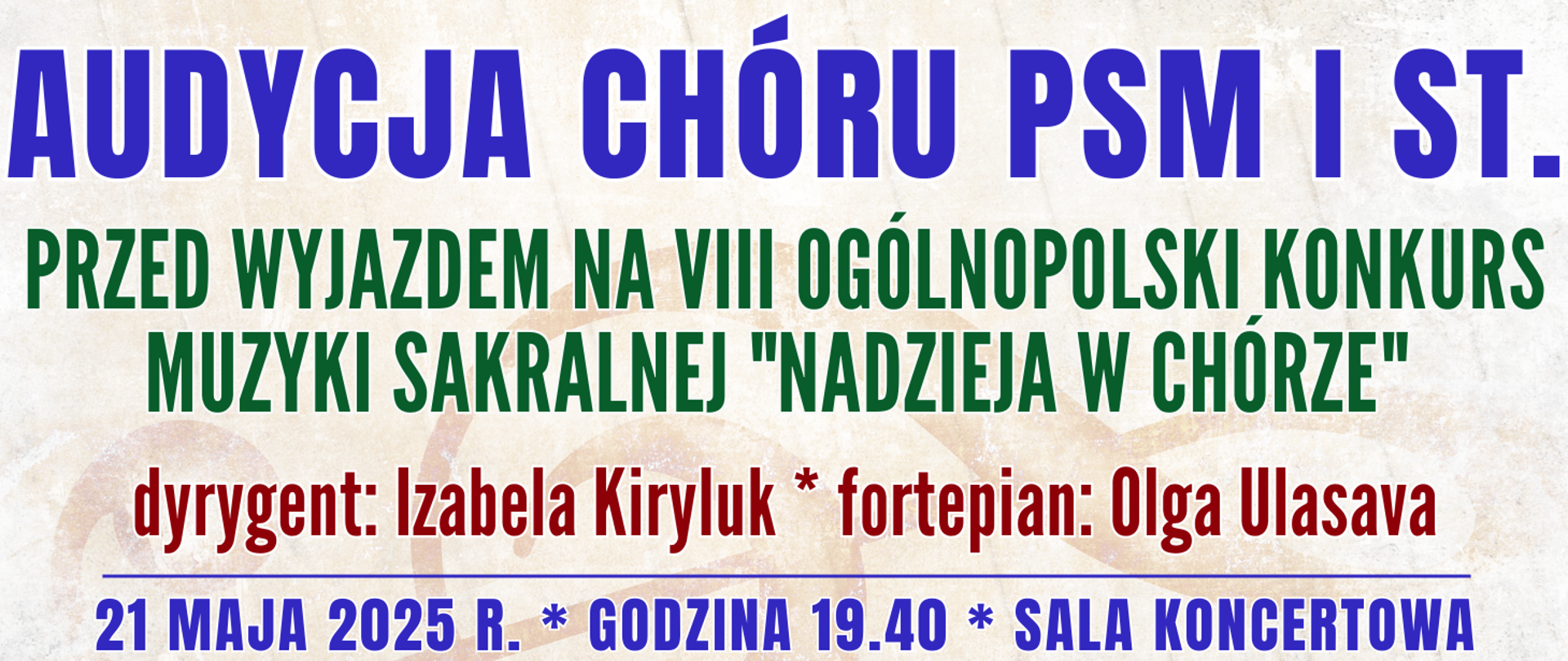 baner w tle klucz wiolinowy półprzezroczysty oraz informacja o audycji