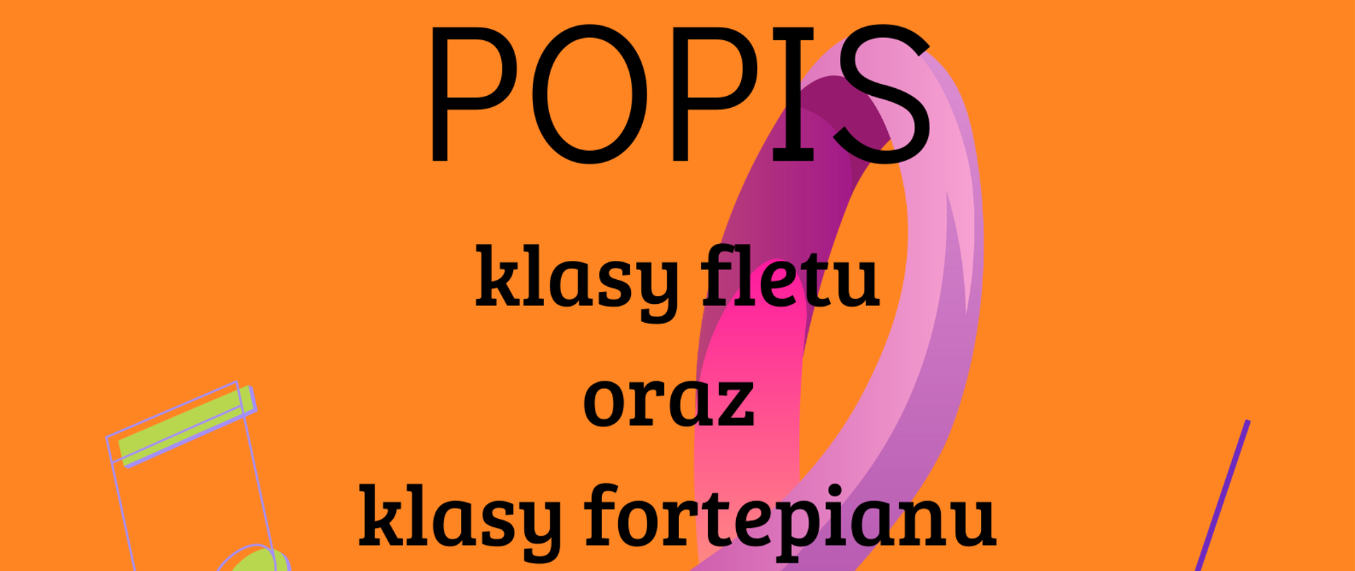 plakat o pomarańczowym tle. Na środku pastelowy klucz wiolinowy.