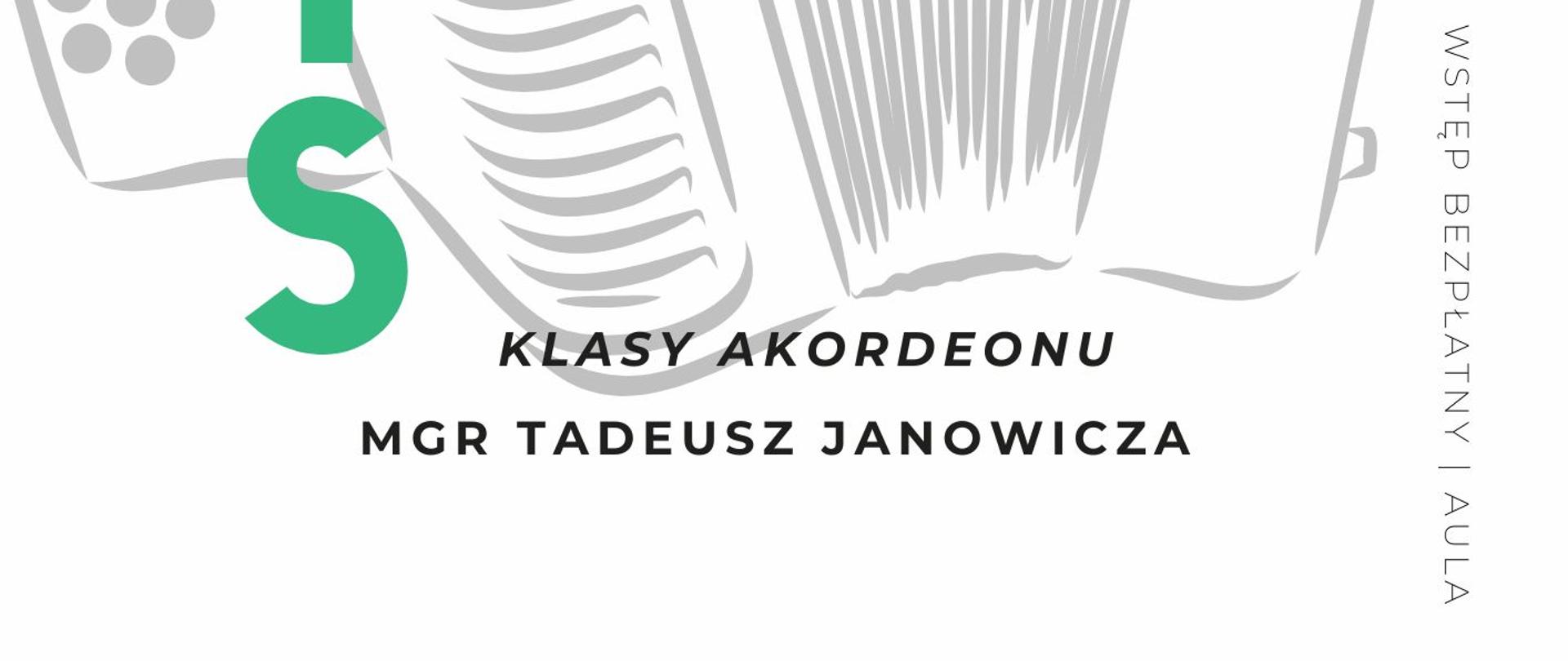 Plakat informacyjny dotyczący popisu klasy akordeonu odbywającego się w dniu 17.04.2024 r. o godz. 17.00.