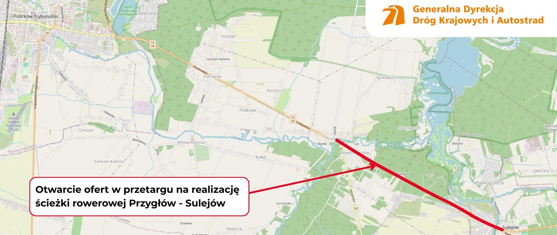Przygłów- Sulejów droga dla rowerów mapa sytuacyjna