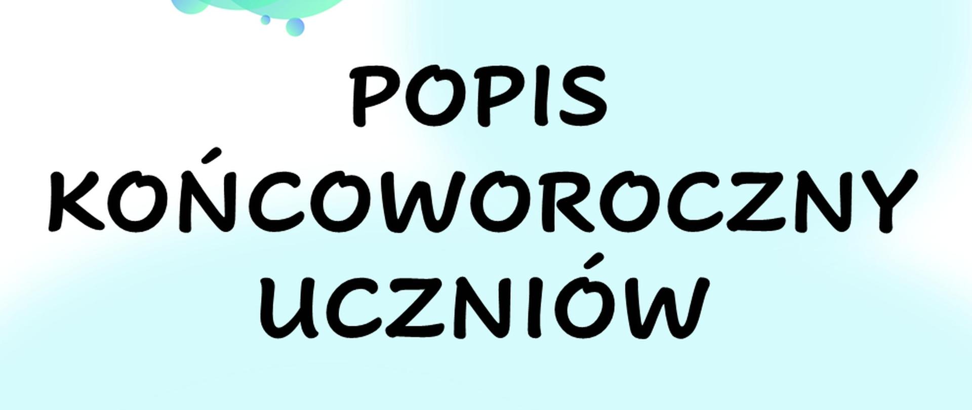 Plakat informujący o koncercie końcoworocznym uczniów PSM. Na górze po lewej stronie ikonografia klucza muzycznego i nut na tle obłaków wkolorze niebieskim. Na dole po lewej ikona klucza i pięciolini przeplatanych niebieskimi pasami . Na środku na błękitnym tle czarne napisy informujące o koncercie.