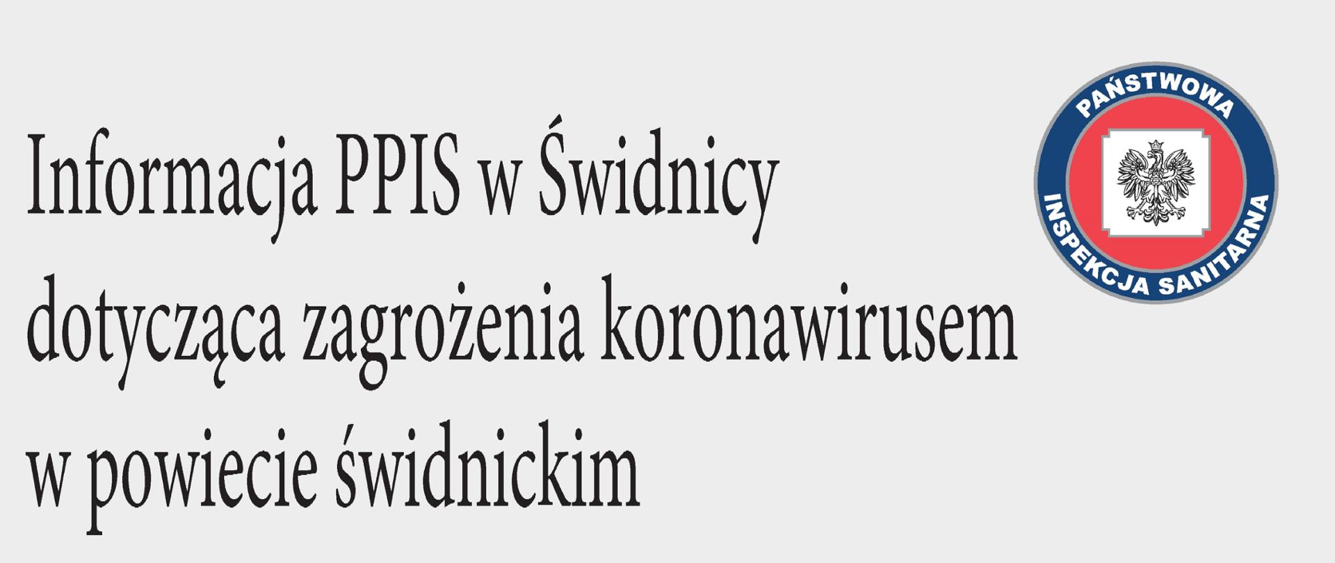 Zdjęcie na szarym tle o treści - Informacja dotycząca zagrożenia koronawirusem w powiecie świdnickim