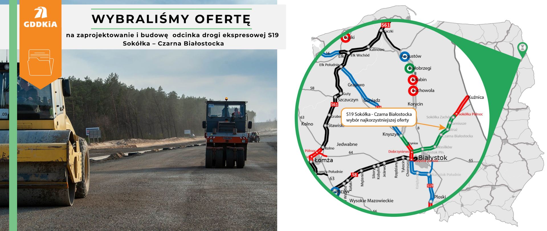 Infografika dot. wyboru najkorzystniejszej oferty w przetargu na realizację S19 Sokółka - Czarna Białostocka