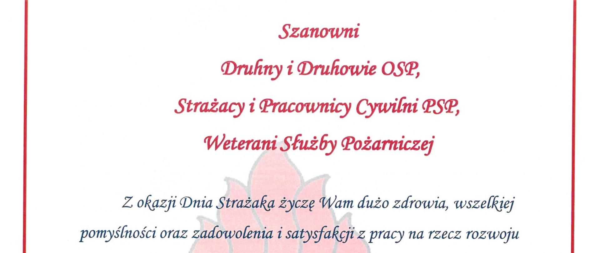 Życzenia W-M Komendanta Wojewódzkiego PSP