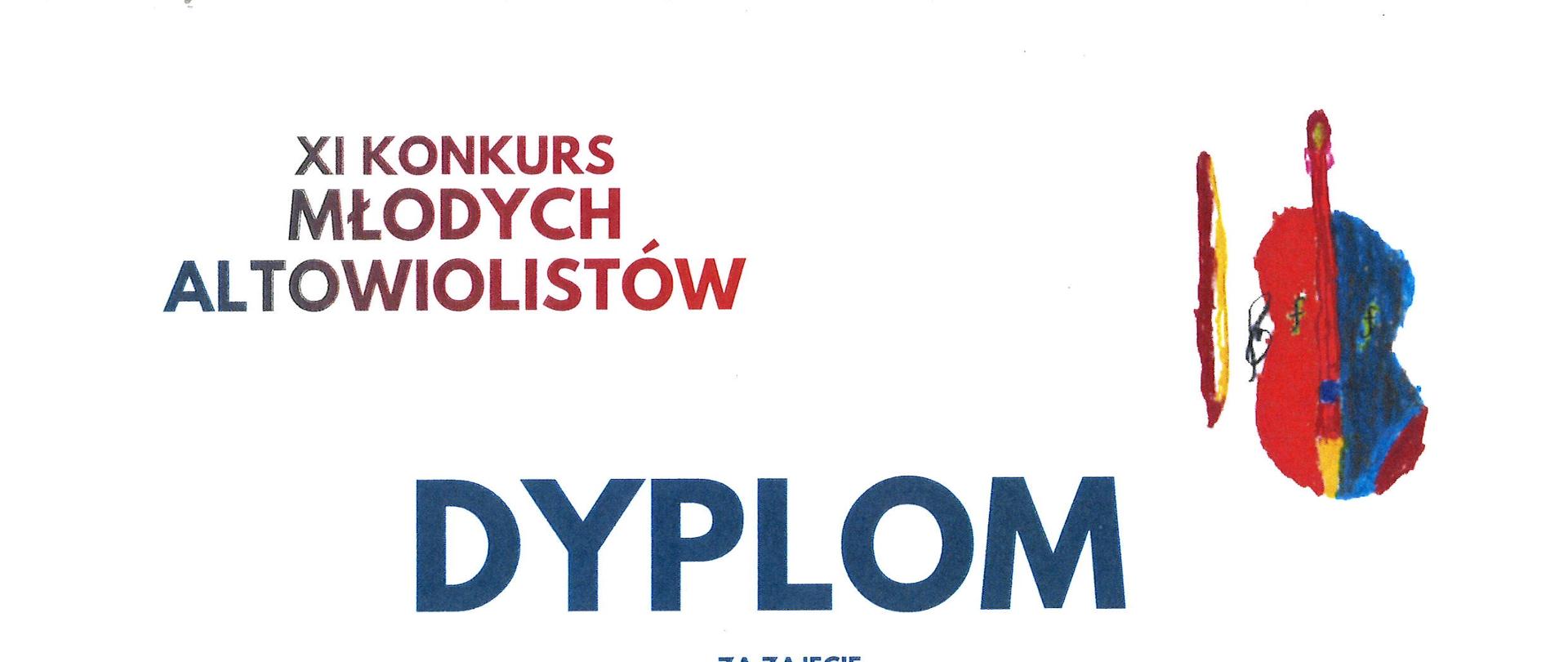 Dyplom za zajęcie III miejsca w grupie II dla Wojciecha Rusaka podczas XI Konkursu Młodych Altowiolistów