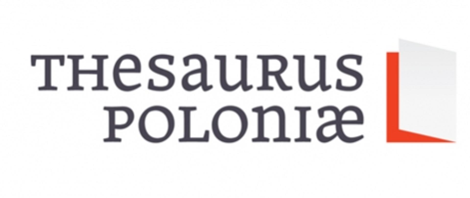 Gráfico (logotipo) con la inscripción THESAURUS POLONIAE sobre un fondo uniforme.