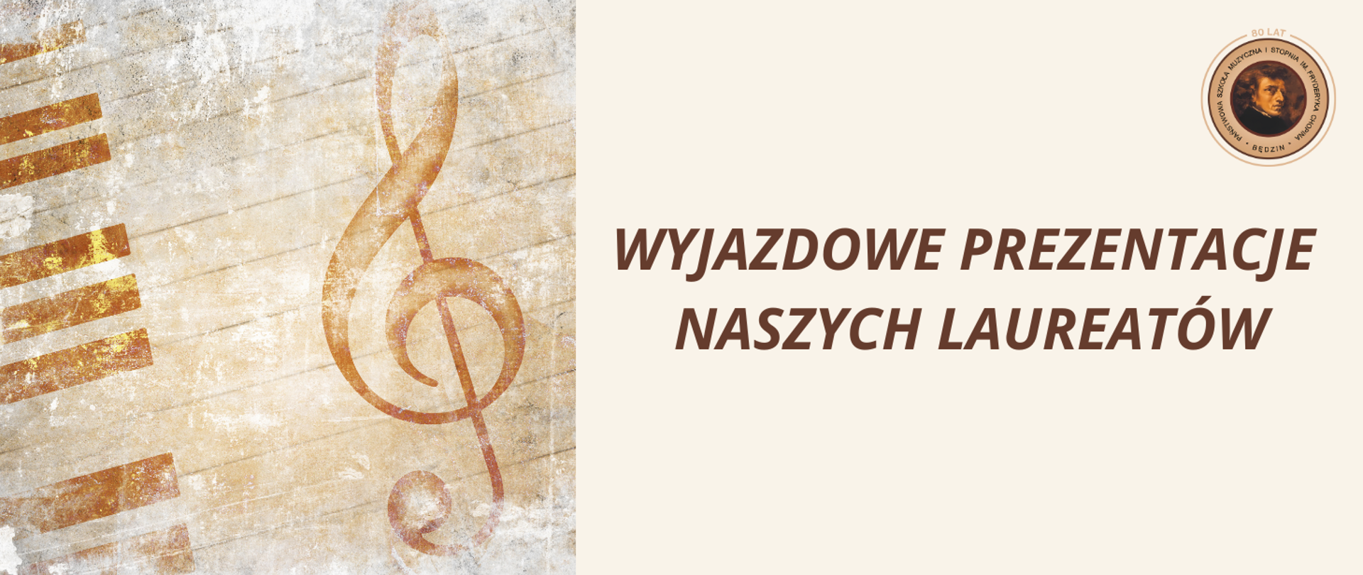 baner na jasnym tle, na środku napis i logo