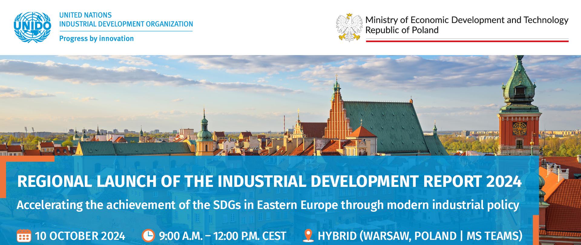 Baner zapowiadający ogłoszenie Raportu Rozwoju Przemysłowego UNIDO 2024