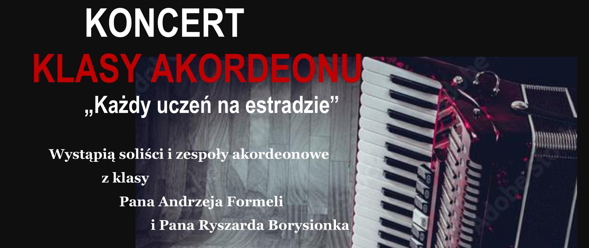 Grafika z informacjami dotyczącymi koncertu klasowego akordeonistów. 