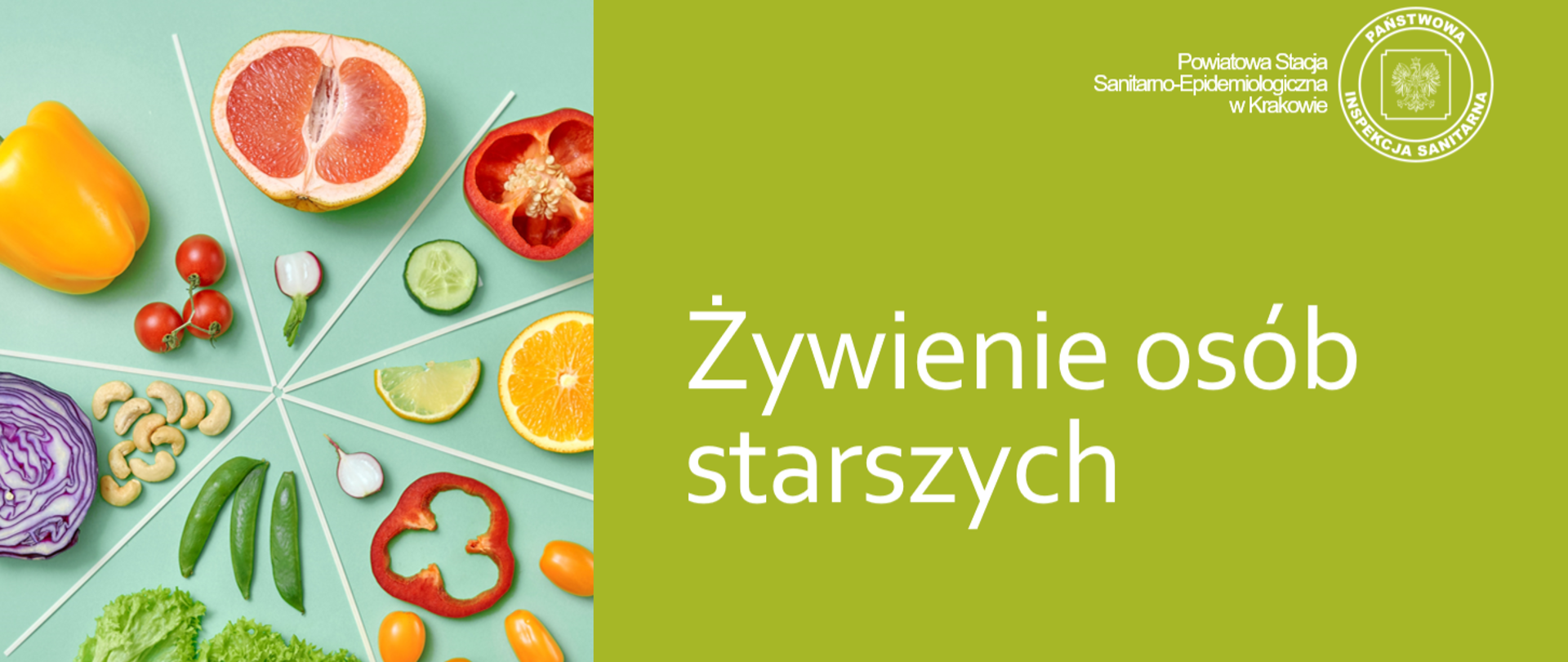 napis Żywienie osób starszych, grafik poglądowa jasnozielona