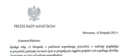List Prezesa Rady Ministrów z okazji Dnia Służby Cywilnej napisany czarnym drukiem na białym tle.