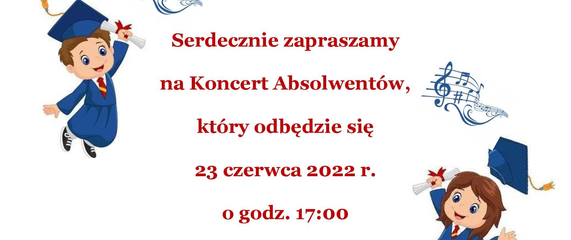 Zdjęcie przedstawia parę uczniów z informacją o koncercie