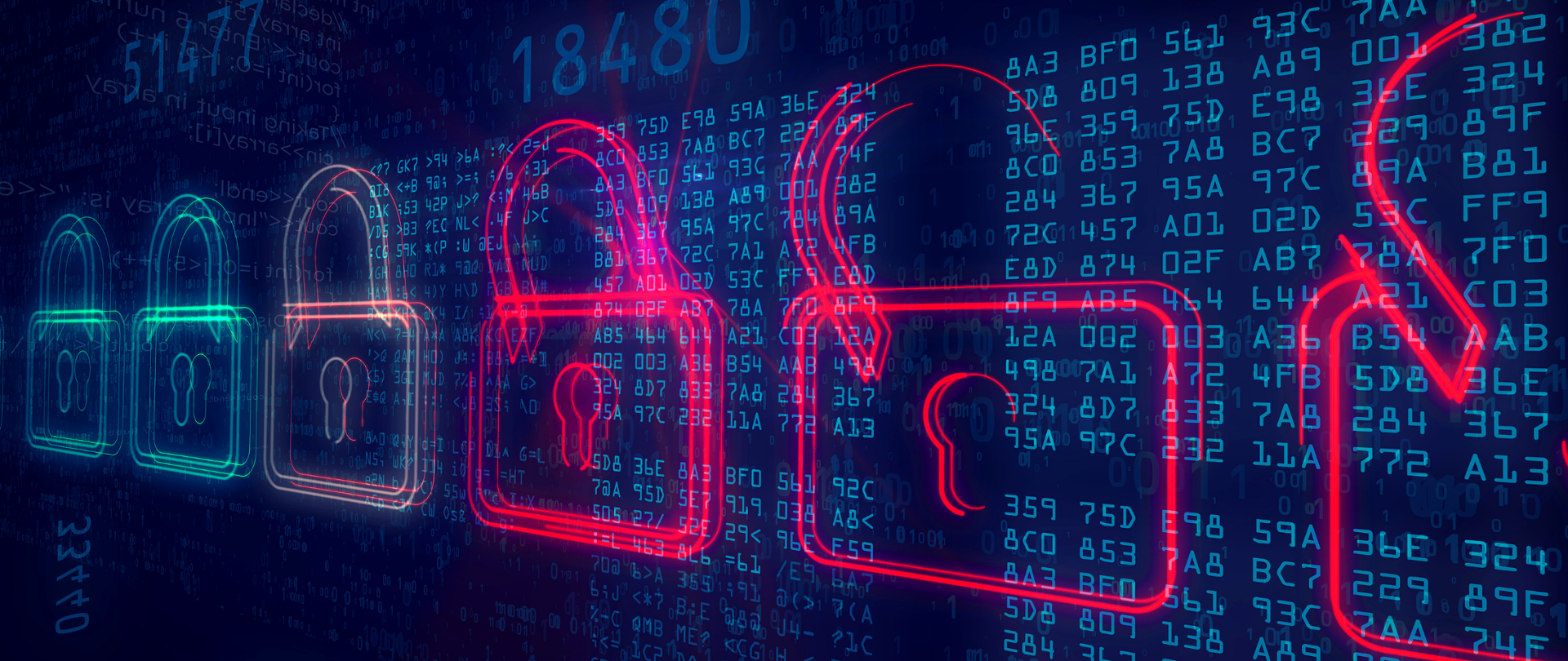 Kolorowe cyfrowe kłódki na tle cyfrowych znaków