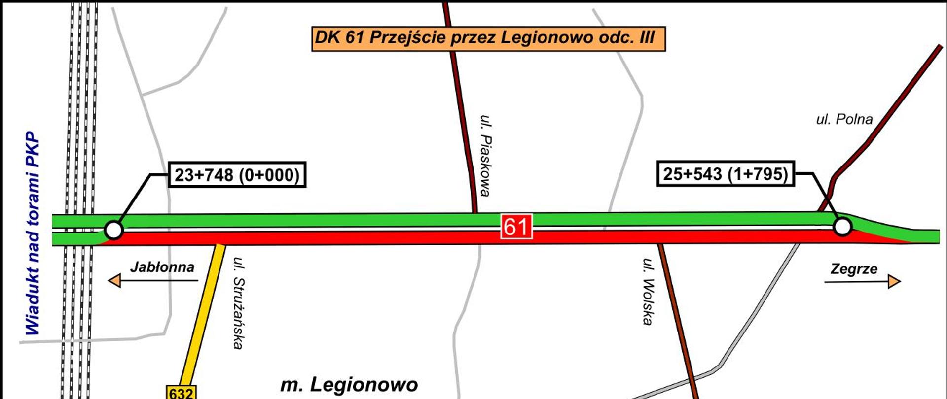 Mapa DK 61 Przejście przez Legionowo odc. III