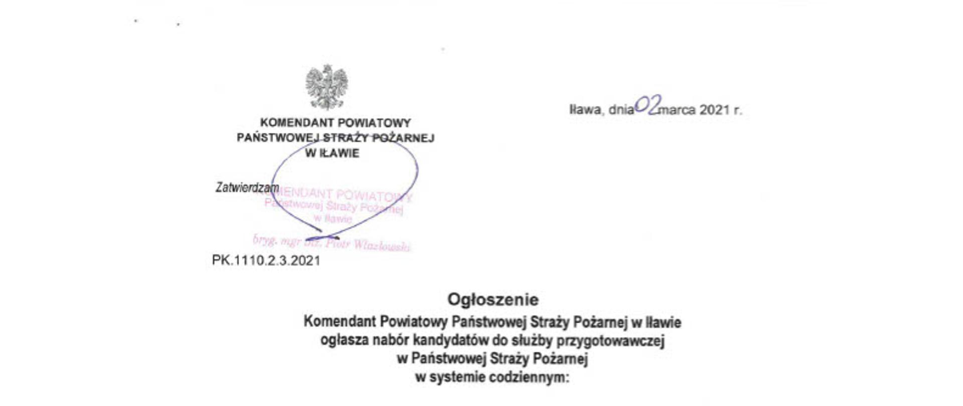 Strona tytułowa o naborze bo służby w systemie codziennym 