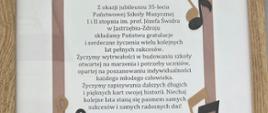 Gratulacje z okazji Jubileuszu 35 - lecia Szkoły