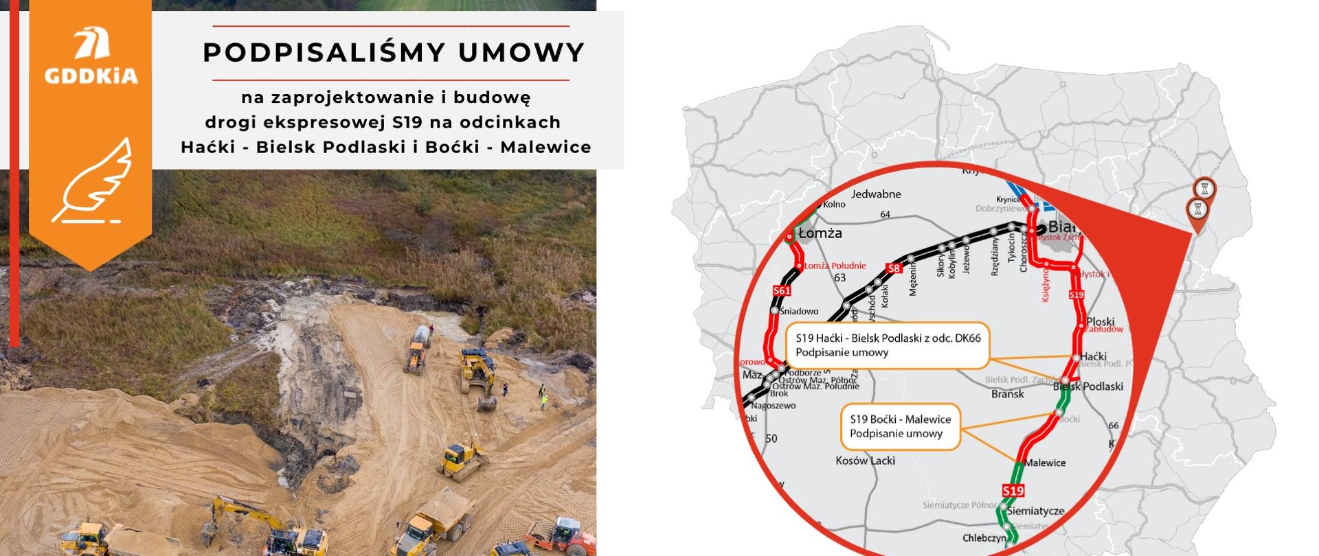 Infografika z informacjami dot. podpisywanych umów S19 Haćki-Bielsk i Boćki-Malewice