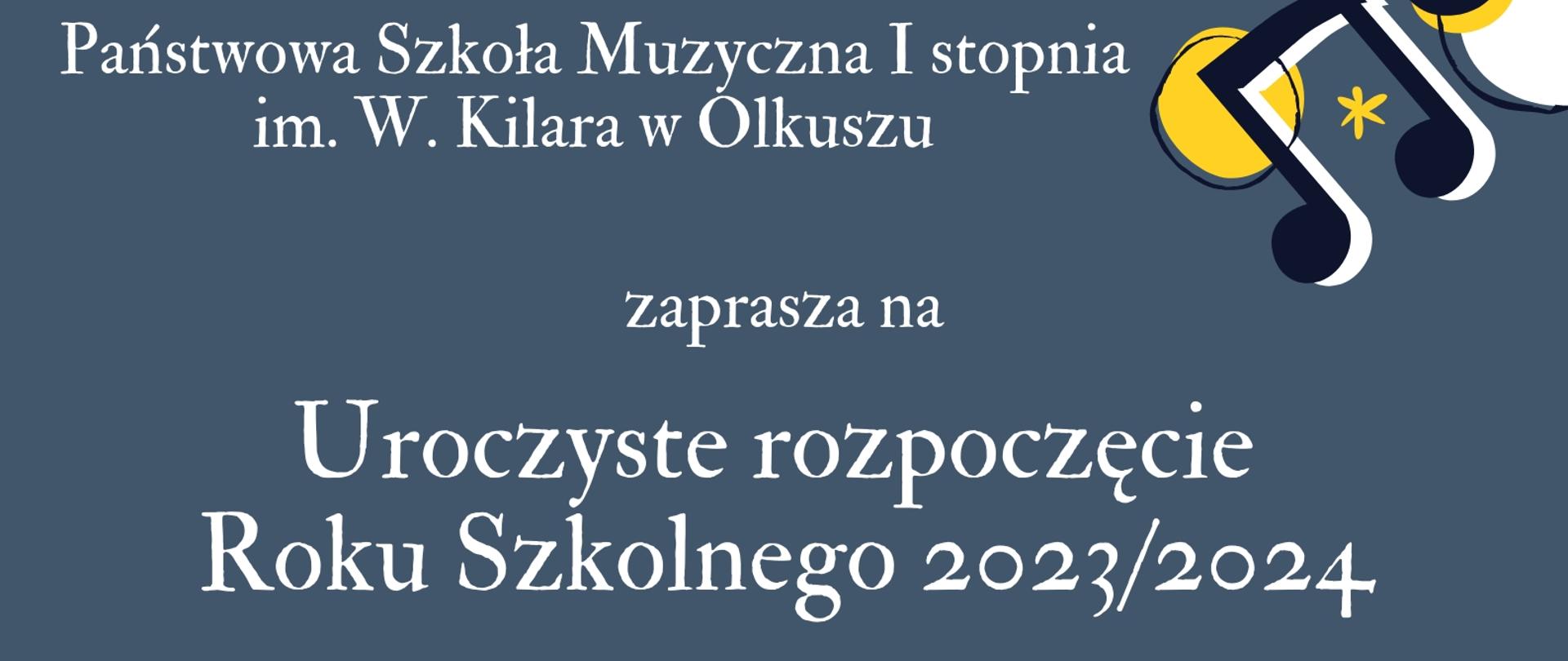szare tło, w rogach narysowane instrumenty i nuty