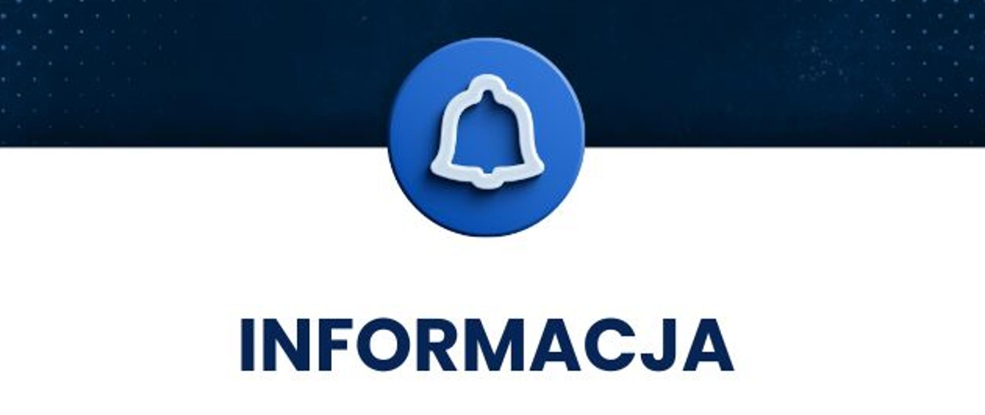 Grafika w niebieskim tle i białą ramką wewnętrzną z ikonografią na dole grafiki - dwóch naprzeciwlegle do siebie ustawionych megafonów i na środku na górze - niebieską ikonografią dzwoneczka. Na białym tle znajdują się napisy: "INFORMACJA - dni 02.01.2025 r. oraz 03.01.2025 r. są dniami wolnymi w naszej Szkole od zajęć dydaktycznych. Do Szkoły wracamy 07.01.2025 r. Wkrótce opublikujemy harmonogram prób do Koncertu Noworocznego."