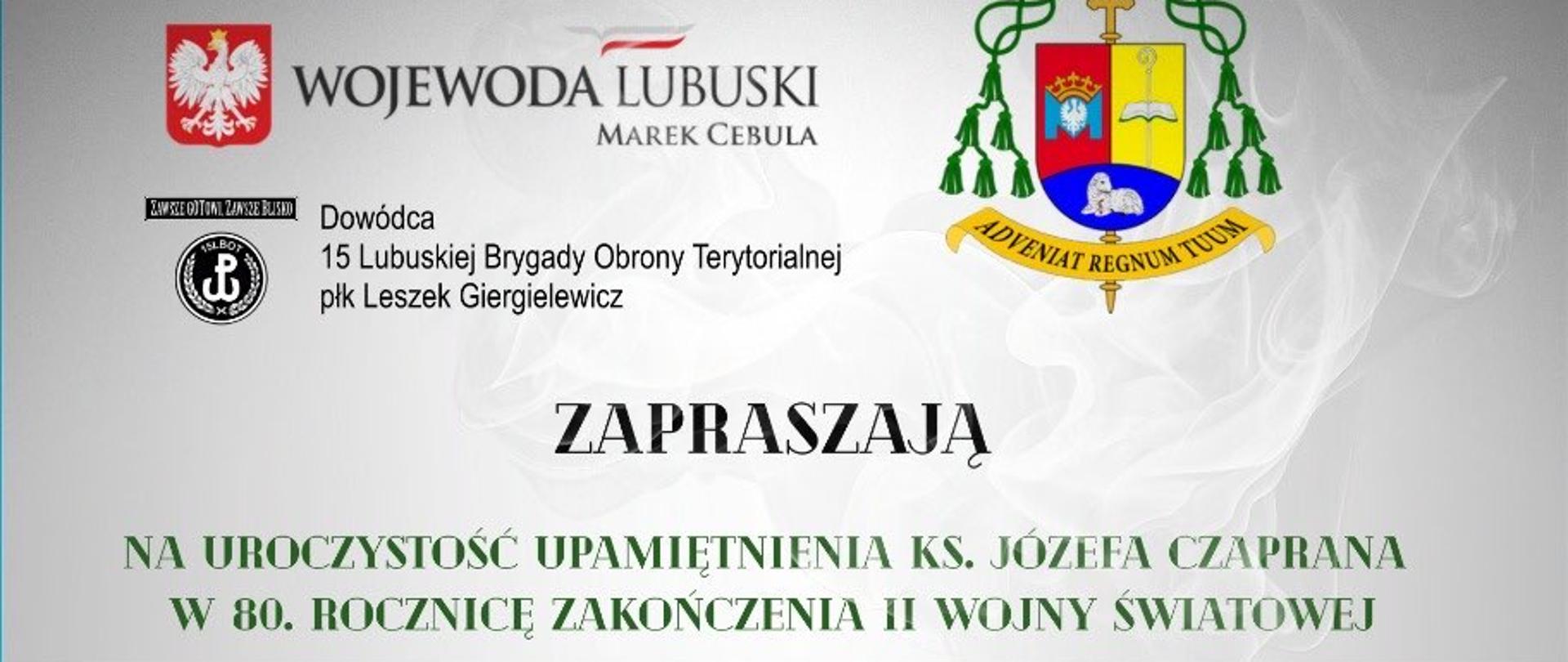 Zaproszenie na uroczystość upamiętnienia ks. Czaprana w 80. rocznicę zakończenia II Wojny Światowej