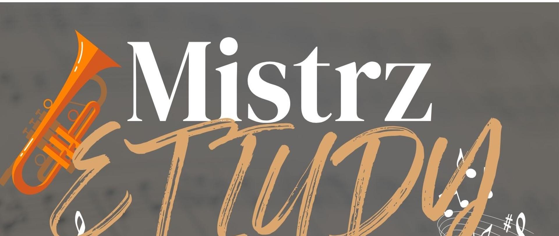 Na brązowym tle instrumenty, nuty i informacje dot. konkursu. U góry logotypy Unii Europejskiej i szkoły muzycznej w Jastrzębiu-Zdroju