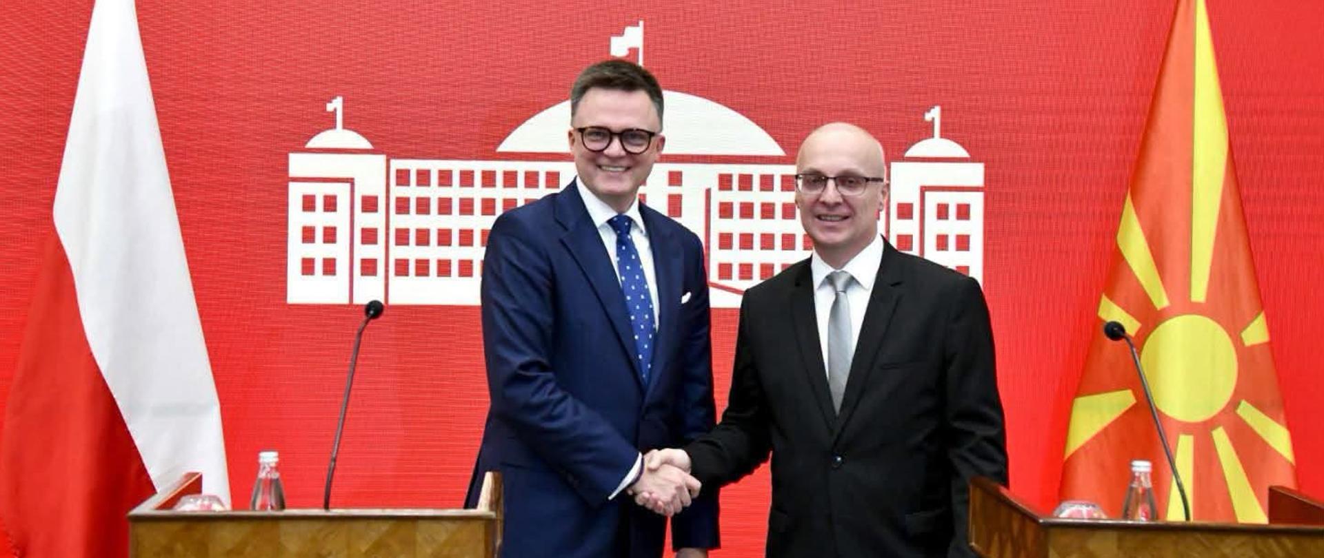 Wicemarzałek Sejmu RP Szymon Hołownia z Wiceprzewodniczącym Parlamentu Republiki Macedonii Północnej Antonjo Milošoskim