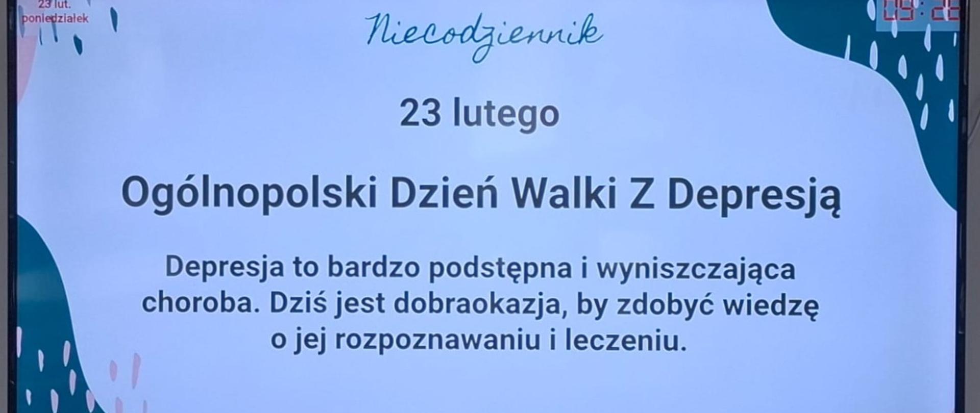 Informacje na monitorze w szkole nt. depresji