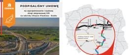 Infografika S19 Miejsce Piastowe - Dukla, zdjęcie z budowy S19 oraz mapa z lokalizacją odcinka