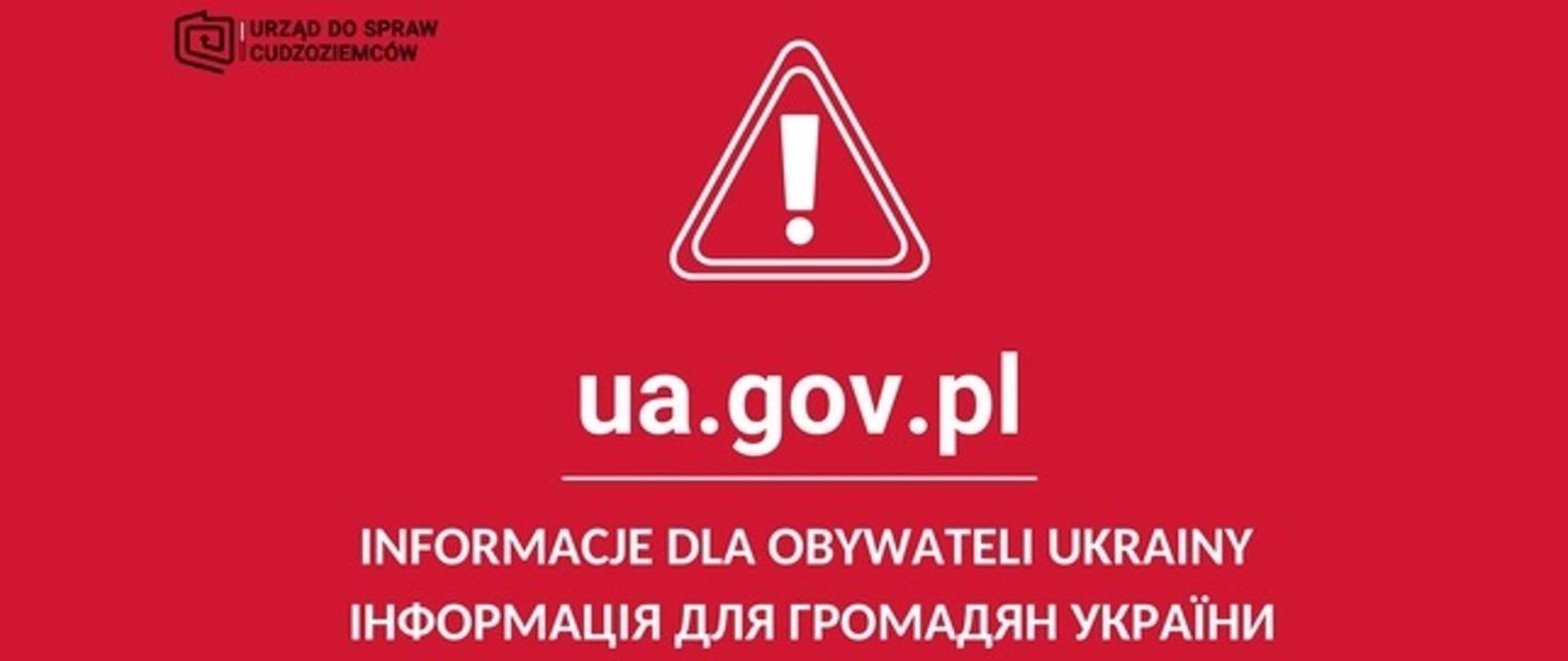 Na czerwonym tle napis ua.gov.pl informacje dla obywateli ukrainy