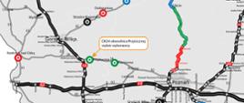 Infografika przedstawiająca mapę z zaznaczoną lokalizacją planowanej obwodnicy Przytocznej.