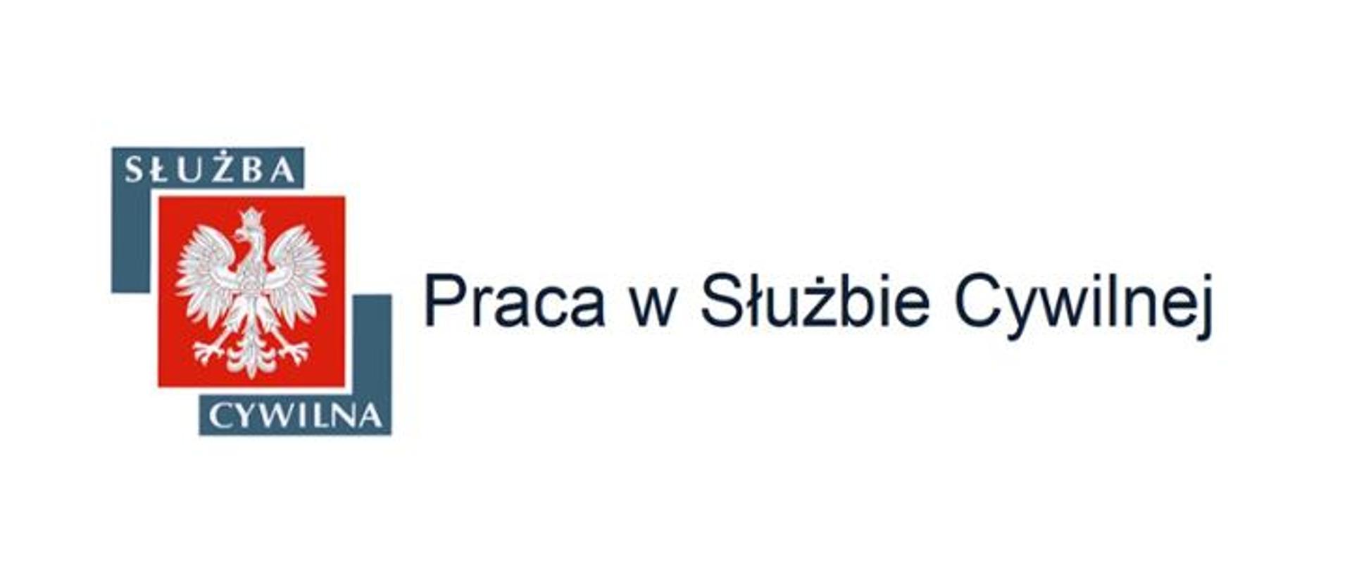 Czarny napis a po lewej stronie godło polskie z białym orłem na czerwonym tle