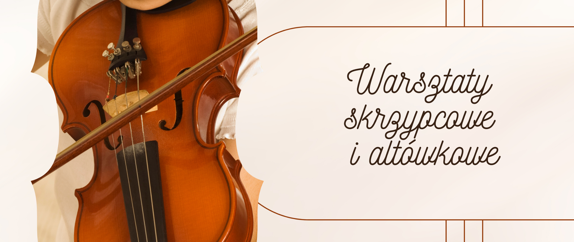 Plakat tło łososiowe W lewym górnym rogu czarne logo szkoły według ustalonego znaku z lewej strony zdjęcie w kształcie skrzypiec widoczna twarz dziewczynki grającej na skrzypcach z prawej strony napis adiu doktor habilitowany Adam Mokrus akademia muzyczna im Karola Szymanowskiego w Katowicach poniżej czcionką pisaną warsztaty skrzypcowe i altówkowe na samym dole 6 marca 2024 państwowy szkoła muzyczna pierwszego i drugiego stopnia imienia Witolda Lutosławskiego w Nysie sala koncertowa
