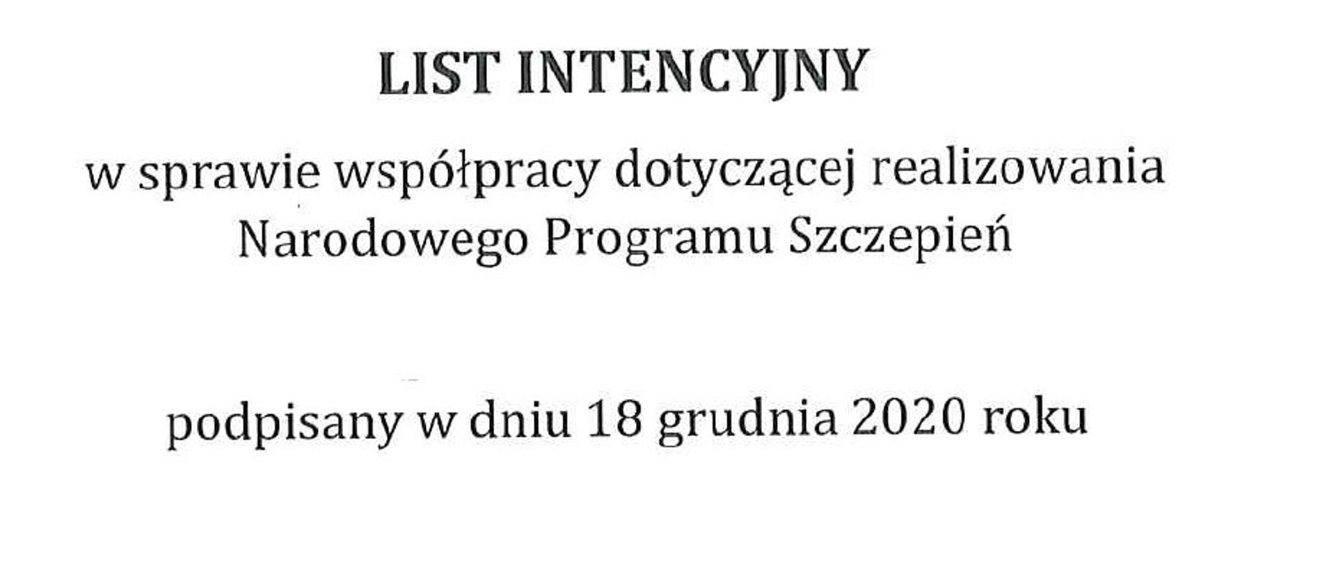 Zdjęcie nagłówka listu intencyjnego w sprawie współpracy dotyczącej realizowania Narodowego Programu Szczepień