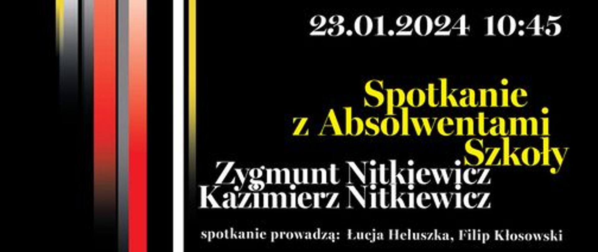 Na czarnym tle logo szkoły i informacje o spotkaniu z absolwentami szkoły