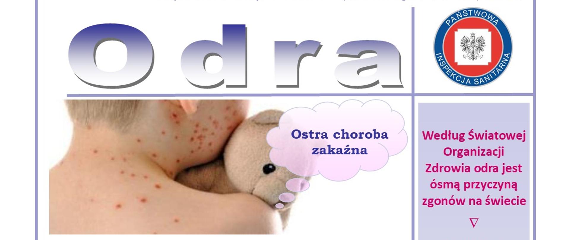 Plakat informacyjny na temat choroby zakaźnej. Tematyczna grafika i teksty.