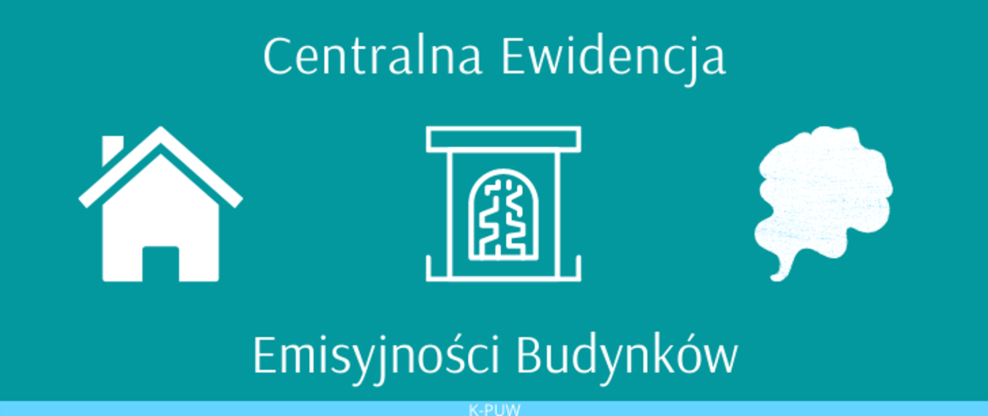 Grafika przedstawiająca dom, kominek, dym oraz napis "Centralna Ewidencja Emisyjności Budynków" 