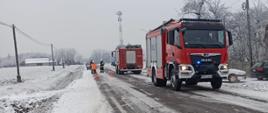 na zdjęciu widać zastępy Państwowej Straży Pożarnej na drodze powiatowej.
