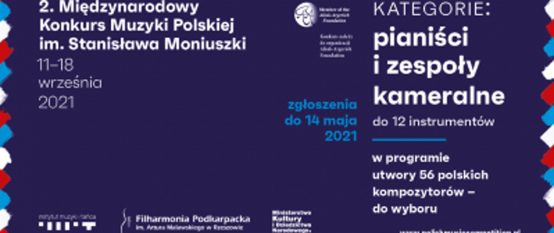 plakat granatowy z białymi i niebieskimi napisami