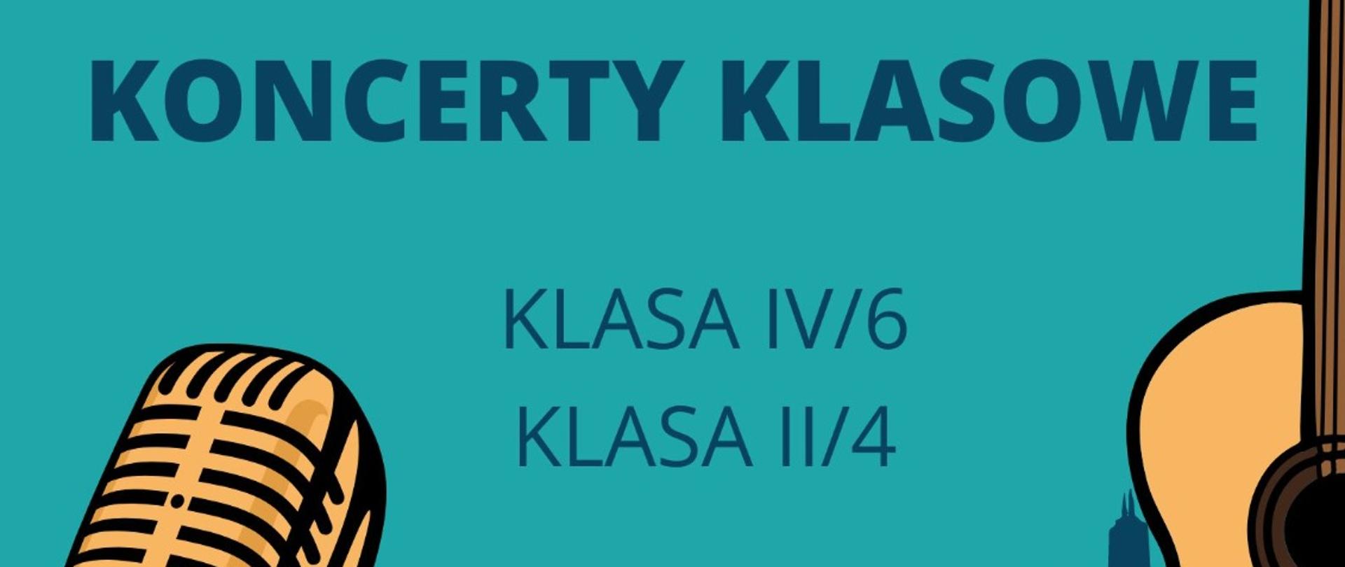 niebiesko-żółte tło, mikrofon, trąbka i pieciolinia