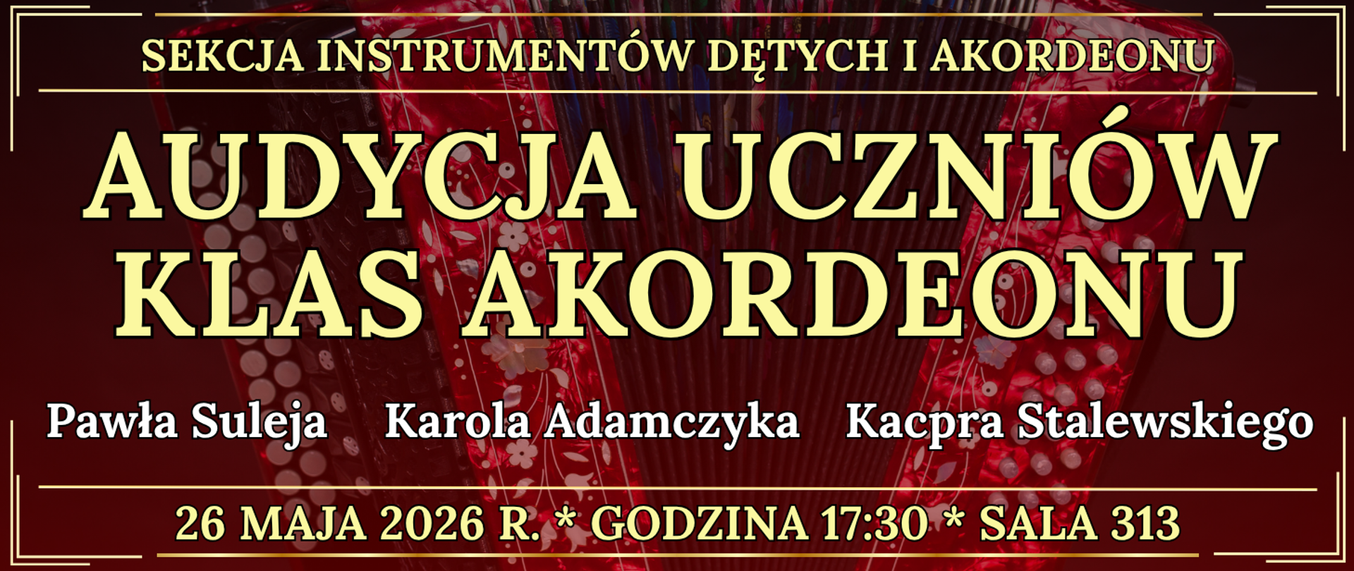 baner w tle akordeon oraz informacja o wydarzeniu